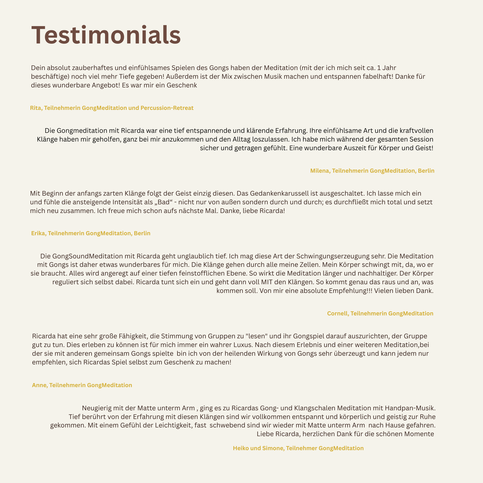 Was sagen andere über Gongmeditation mit Ricarda